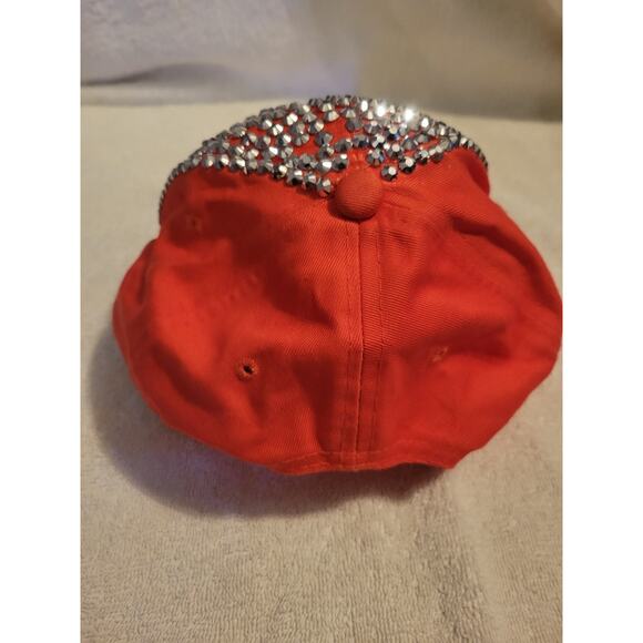 Bedazzled Baseball Cap Adjustable Snap Back Hat- Coral Pink 100% Cotton - Picture 3 of 5